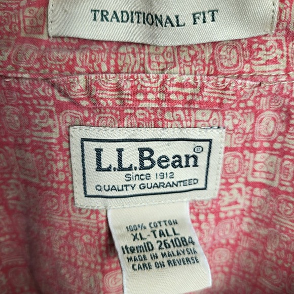 L.L.Bean Mens XL-Tall Button Down Camp Short Sleeve Shirt Traditional Fit Tribal - Picture 5 of 7